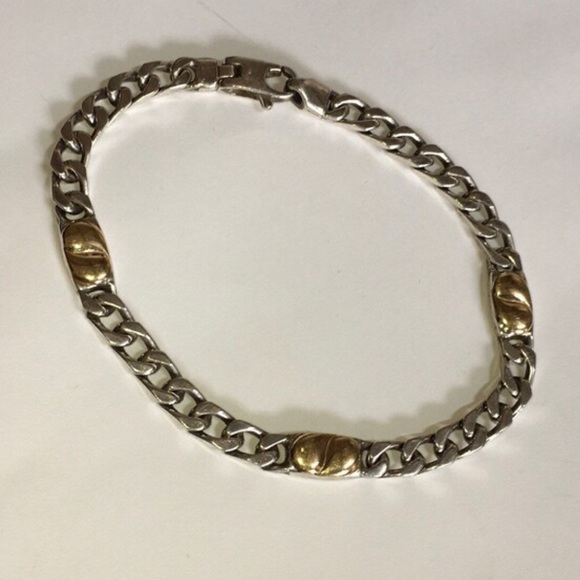 Real 925 Sterling Silver & Solid 750 18K (not 14K ) Yellow Gold Unisex Bracelet - Picture 10 of 10
